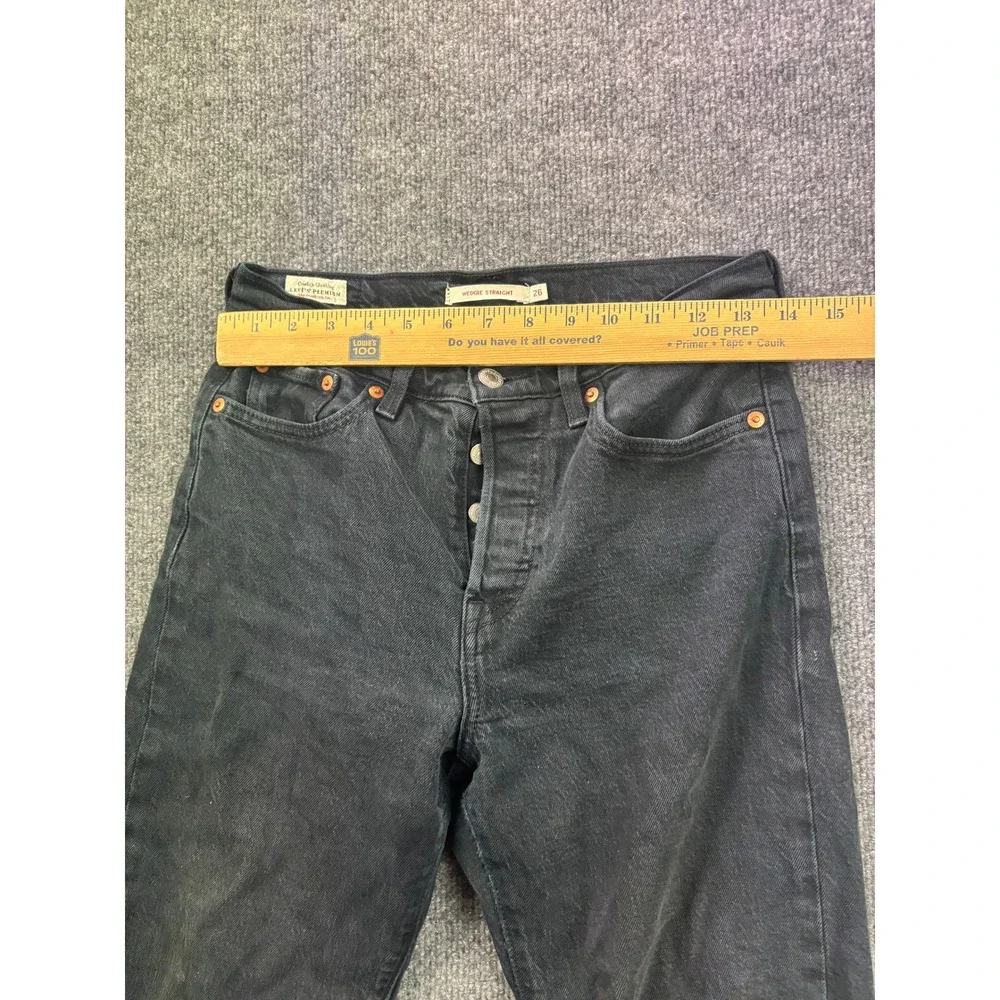Levi's Wedgie Straight Jeans Womens 26 Black High Rise Button Fly Denim Pants